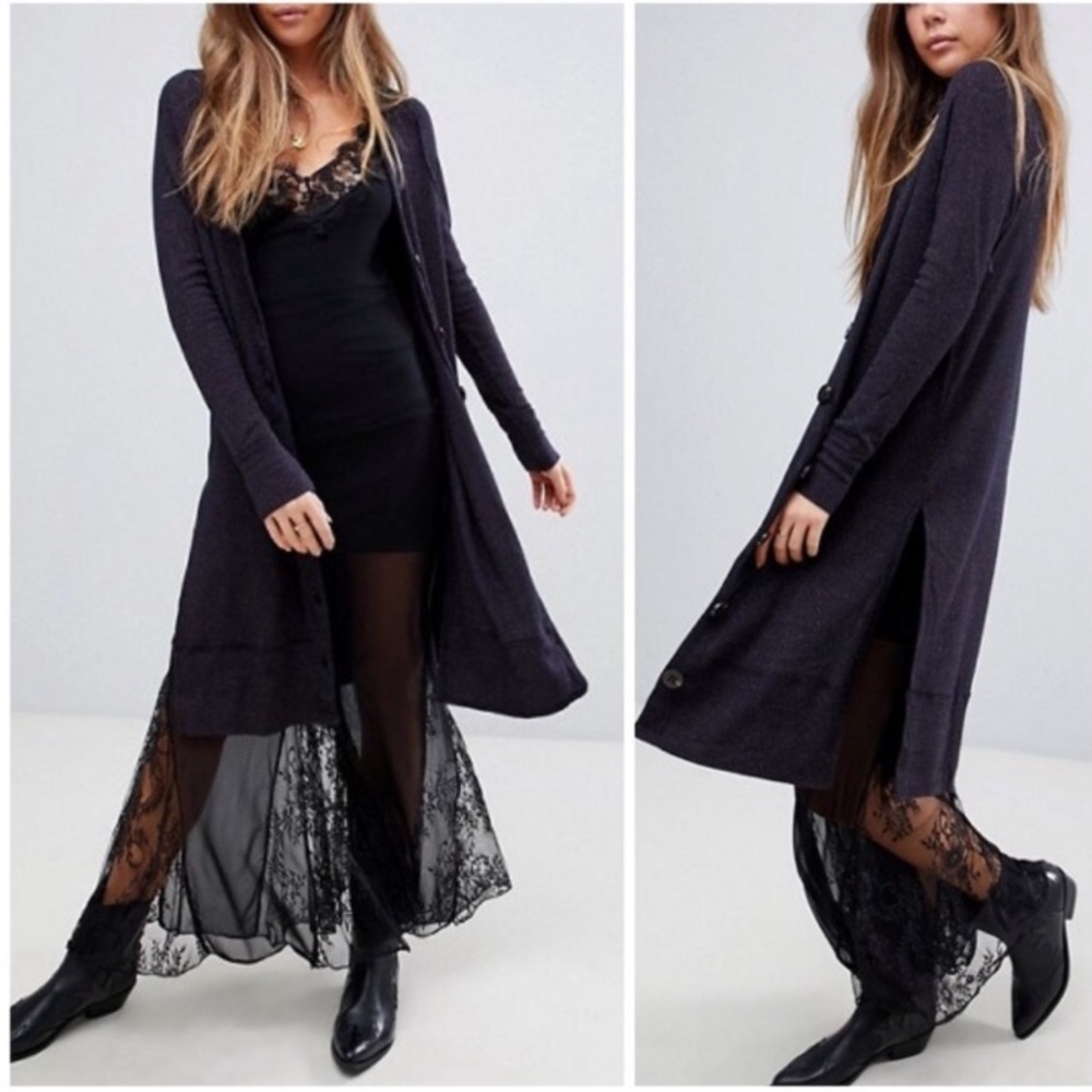 Free People WE THE FREE Sparkly Cardigan Navy Size S $128